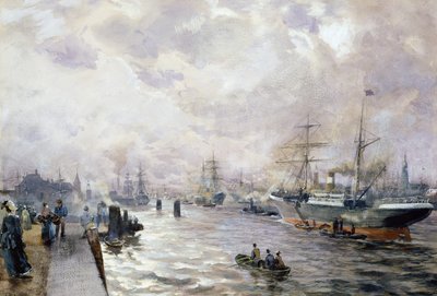 Zeilschepen in de haven van Hamburg, 1889 door Carl Rodeck
