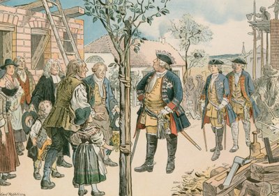 Frederik Willem I (1688-1740) met verdreven Salzburgers in Oost-Pruisen in 1739 door Carl Rohling