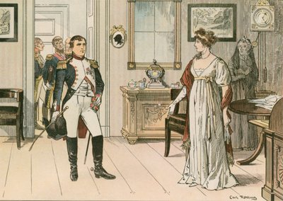 Koningin Louise van Pruisen (1776-1810) en Napoleon I (1769-1821) in Tilsit in 1807 tijdens de ondertekening van het tweede verdrag van Tilsit door Carl Rohling