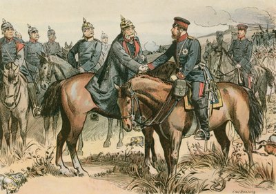Wilhelm I, Koning van Pruisen en eerste Duitse Keizer (1797-1888) begroet zijn zoon in Sadowa in 1866 door Carl Rohling