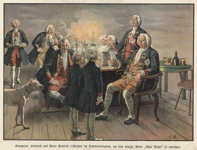 Kroonprins Frederik en Prins Hendrik van Pruisen wensen hun vader, de koning, welterusten door Carl Röchling