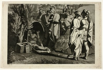 Diogenes in zijn ton met Alexander en zijn generaals door Carl Russ