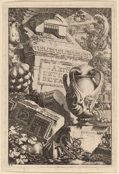 Fantasie van een Antiek Graf met Fragmenten van Architectuur en Beeldhouwkunst door Carl Schütz