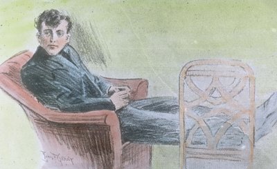 De eerste reis van de Titanic 1912, waarschijnlijk een illustratie van Harold Bride, een van de telegrafisten van de Titanic, geschiedenis, historisch, Carl Simon, handgekleurde glasplaat door Carl Simon