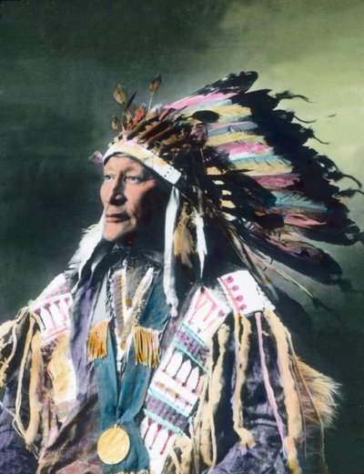Verenigde Staten van Amerika, Portret van een Native American Chief, beelddatum: circa 1910. Carl Simon Archief door Carl Simon
