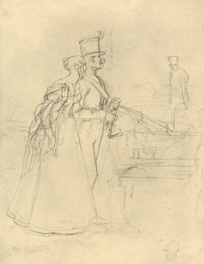 Die Begegnung, midden-late 19e eeuw, ca 1924 door Carl Spitzweg