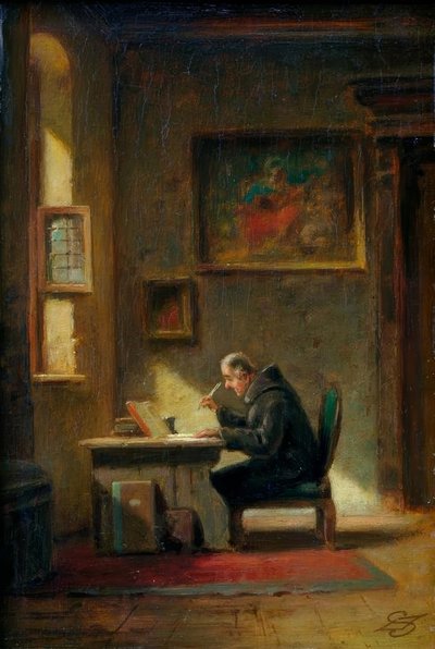 Geleerde monnik aan het bureau door Carl Spitzweg