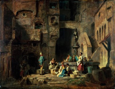 Wasvrouwen bij de fontein door Carl Spitzweg