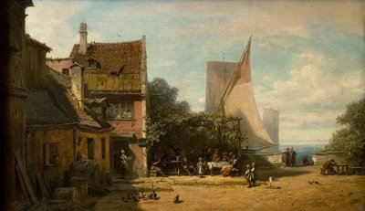 Café aan het meer door Carl Spitzweg