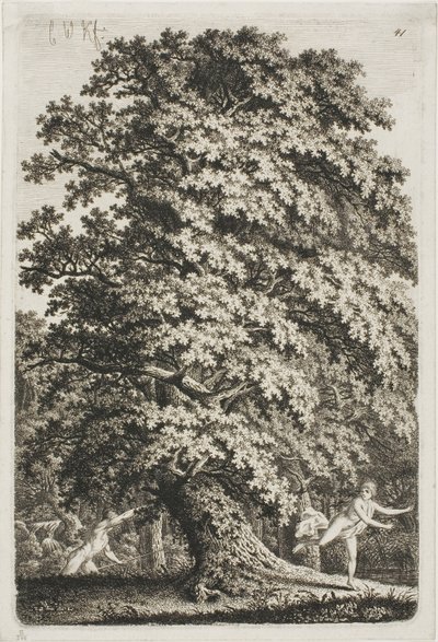 Vrouw op de vlucht voor een man met een lans in het bos door Carl Wilhelm Kolbe the elder