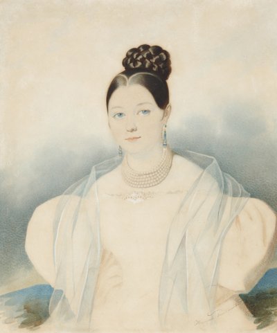 Portret van gravin Ekaterina Alexandrovna Zubova, née Obolenskaya 1811-1843, 1830s door Carl von Hampeln
