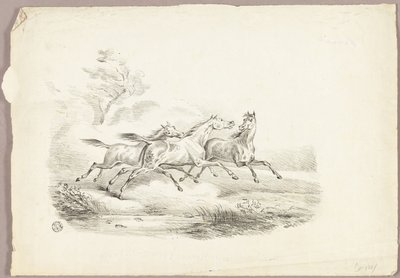 Drie rennende paarden door Carle Vernet