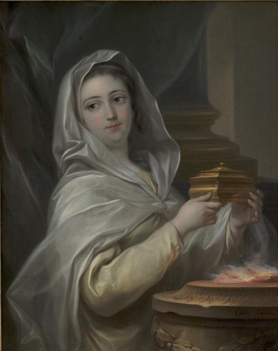 Een Vestaalse. Vrouw afgebeeld als een Vestaalse? door Carle van Loo