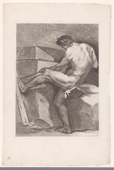 Academische studie van een aan een touw trekkend mannelijk naakt (Zes academische studies) (Six figures academiques) door Carle van Loo