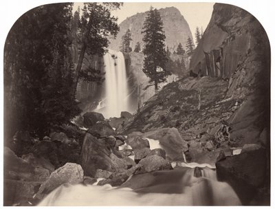 Piwyac, Vernal Fall, 300 feet, Yosemite,1861 (foto) door Carleton Emmons Watkins