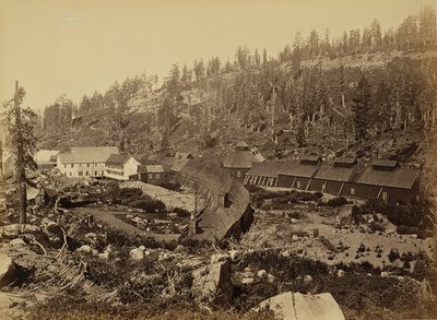 Summit Station met het westelijke uiteinde van de tunnel, C.P.R.R. door Carleton Watkins