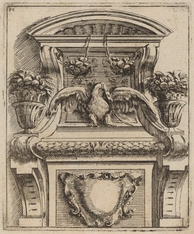 Architectonisch motief met een vogel door Carlo Antonio Buffagnotti