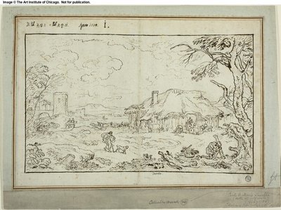 Landelijk kruispunt, met boerderijgebouwen op de voorgrond door Carlo Antonio Tavella