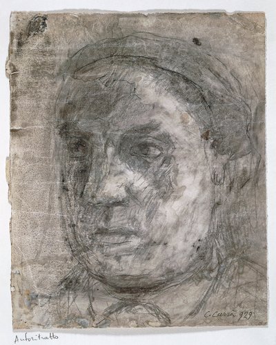 Italië, zelfportret door Carlo Carra (tekening) door Carlo Carra
