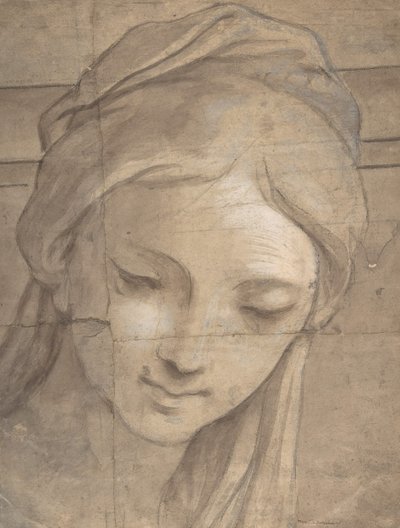 Hoofd van een jonge vrouw in driekwart profiel naar links, 1670-1700 door Carlo Cignani