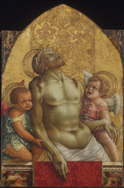 Dode Christus ondersteund door twee engelen door Carlo Crivelli
