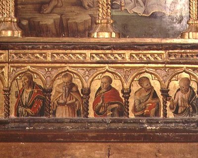 Vijf Apostelen, van de predella van het San Martino polyptiek door Carlo Crivelli