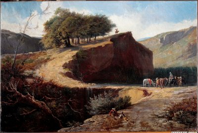 Jagers in een Italiaans landschap door Carlo Felice Biscarra