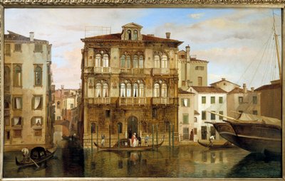 Maria Taglioni in een gondel voor haar gebouw in Venetië door Carlo Ferrari