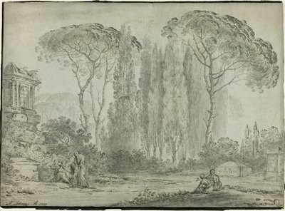 Rouwenden op een kerkhof door Carlo Labruzzi
