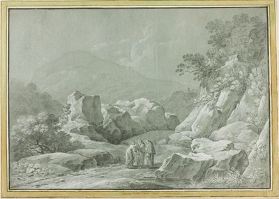 Twee Monniken geven Water aan een Vrouw en Kind in de Wildernis door Carlo Labruzzi