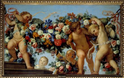 Liefde en bloemenkransen door Carlo Maratta or Maratti