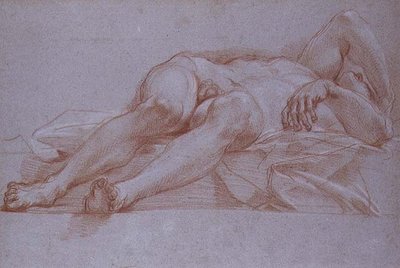 Studie voor de Figuur van Sisera, krijt op papier, ca.1680: voorbereidende tekening voor het mozaïek van Jael en Sisera voor de Kapel van de Presentatie in St. Pieter, Rome. door Carlo Maratta or Maratti