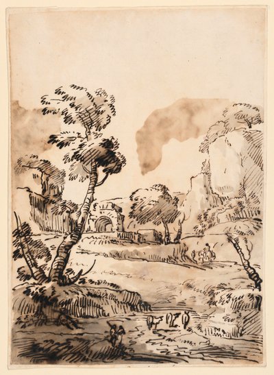 Tekening, Een pastoraal landschap, 1760-1780 door Carlo Marchionni