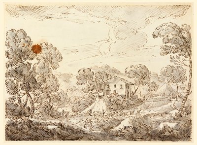 Tekening, Een boerenwoning in een bosrijk land, 1750-1770 door Carlo Marchionni