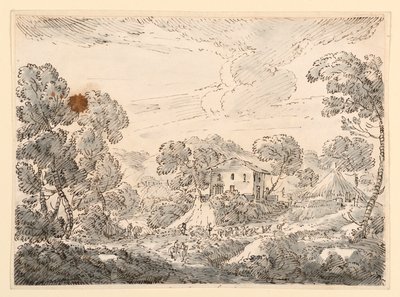 Tekening, Een boerenwoning in een bosrijk land, 1750-1770 door Carlo Marchionni