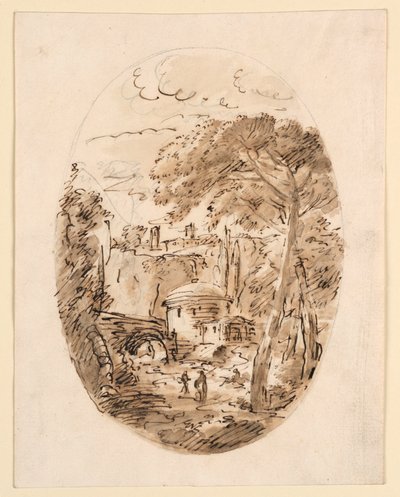 Tekening, Landschap met ruiter en brug, 1750-1786 door Carlo Marchionni