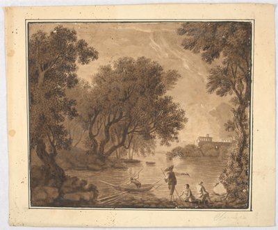 Vissers in landschap door Carlo Marchionni