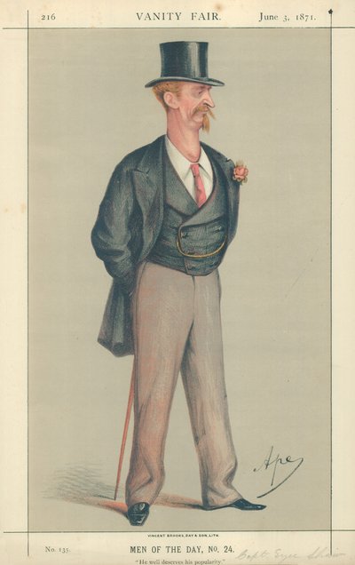 Kapitein Eyre Shaw, Hij verdient zijn populariteit, 3 juni 1871, Vanity Fair cartoon door Carlo Pellegrini