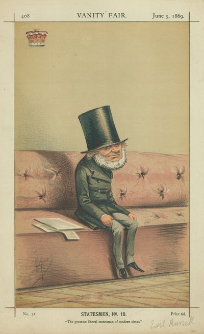 Earl of Russell, de grootste liberale staatsman van de moderne tijd, 5 juni 1869, Vanity Fair cartoon door Carlo Pellegrini