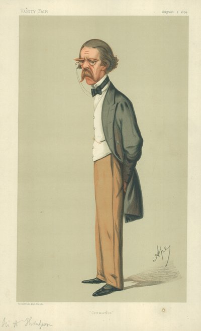 Sir Henry Thompson, Crematie 1 augustus 1874, Vanity Fair cartoon door Carlo Pellegrini