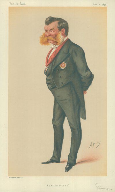 Sir John Lintorn Arabin Simmons, Vestingwerken, 1 december 1877, Vanity Fair cartoon door Carlo Pellegrini
