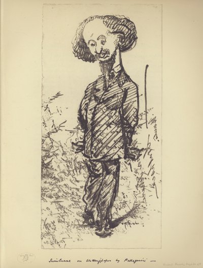 Swinburne op vloeipapier (karikatuur van de Engelse auteur Algernon Charles Swinburne) door Carlo Pellegrini