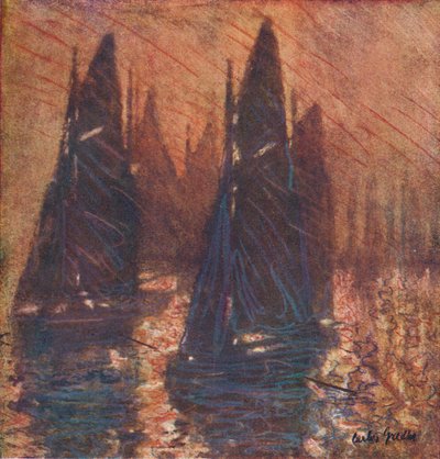 Vissersboten in mist door Carlos Grethe