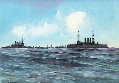 De Indiana en New York Geflankeerd en Bewaakt door Torpedoboten en Kruisers door Carlton Theodore Chapman