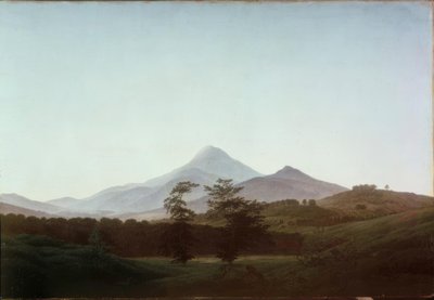 Boheems landschap met de grote en kleine Milleschaue door Caspar David Friedrich