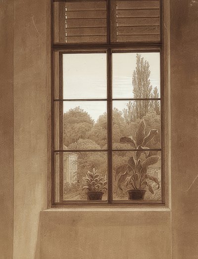 Venster met uitzicht op een park door Caspar David Friedrich