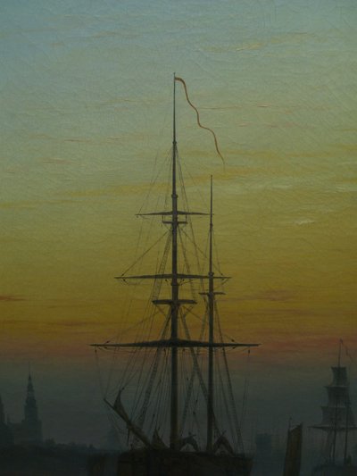 Duits: Der Greifswalder Hafen De haven van Greifswald
 detail Alternatieve titel(s): Schepen in de haven van Greifswald detail door Caspar David Friedrich