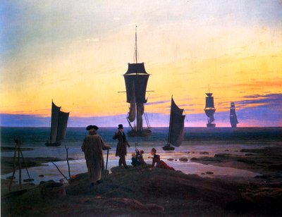 Duits: Die Lebensstufen (Strandbild, Strandszene in Wiek) De levensfasen (strandfoto, strandtafereel in Wiek) door Caspar David Friedrich