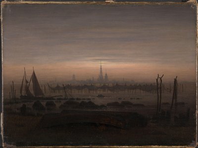 Duits: Greifswald in maanlicht Greifswald in maanlicht door Caspar David Friedrich