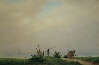 Duits: Meeresstrand mit Fischer Zeekust met visser door Caspar David Friedrich